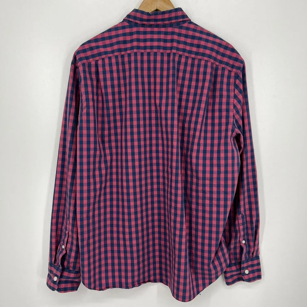 J.Crew Performance Slim Untucked Shirt Mens XL Pink Navy Blue Gingham Check